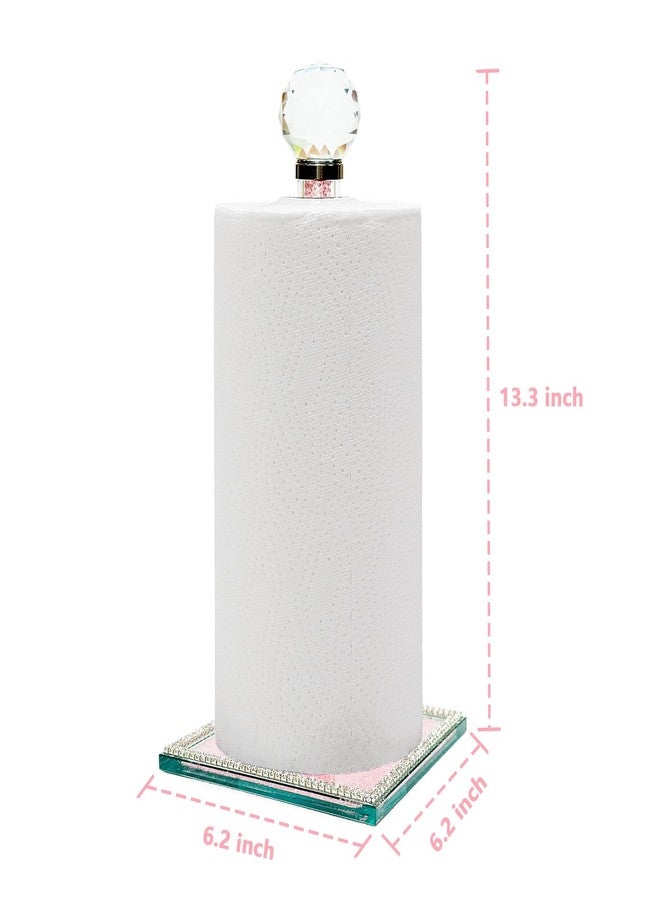 Qiuhome Crystal Paper Towel Holder Countertop Bling Pink Paper Towel Holder Stand - Image 2